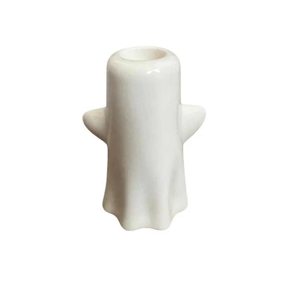 3pc Ceramic Ghost Taper Candle Holder Set Halloween White Candlestick Spooky New
